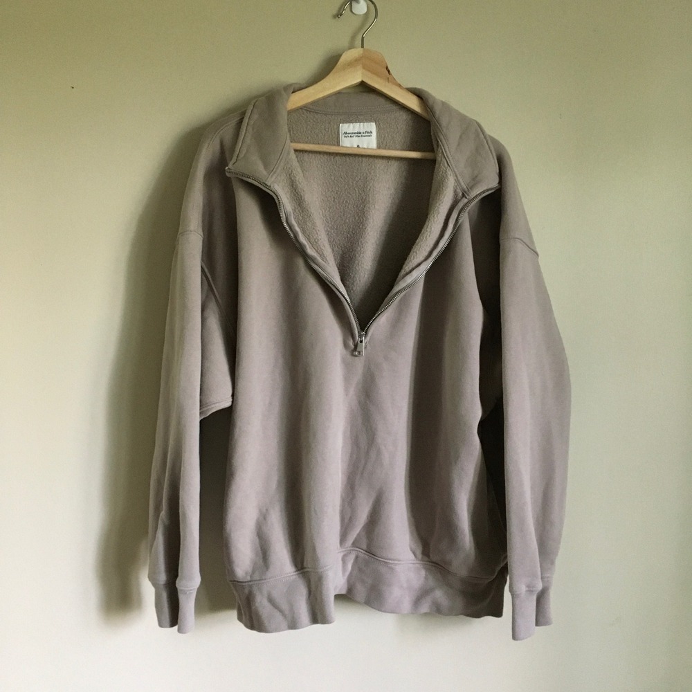 Abercrombie & Fitch Soft A&F Max Essentials Quarter Zip Sweatshirt Taupe XL